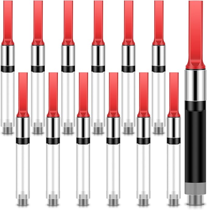 Marspark 12 Pcs Universal Fountain Pen Ink Converter International Fountain Pen Ink Cartridge Converter (Red)