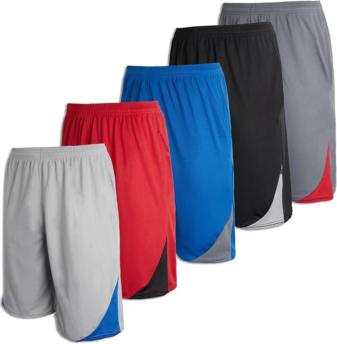 Real Essentials 5 Pack: Boys' Mesh Basketball Athletic Shorts with Pockets – Teen Kids Youth Quick Dry Soccer Running Gym