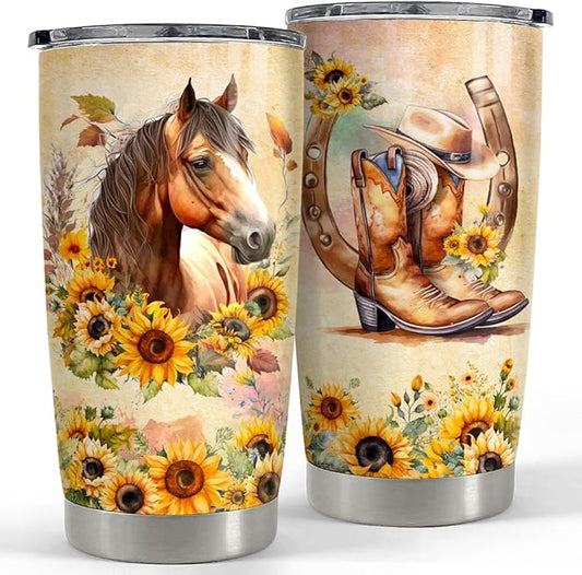 Horse Tumbler 20oz Horses Gifts for Women Girl Stainless Steel Insulated Tumblers Coffee Travel Mug Cup Equestrian Gift for Birthday Christmas