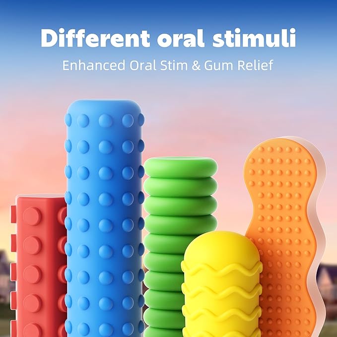 5-Pack Chewable Pencil Toppers for Sensory Kids,Silicone Pencil Top Covers for Autism, ADHD,SPD or Special Oral Motor Needs,Chewing Stim Tools Fidget Aid Focus for Student,Boys and Girls