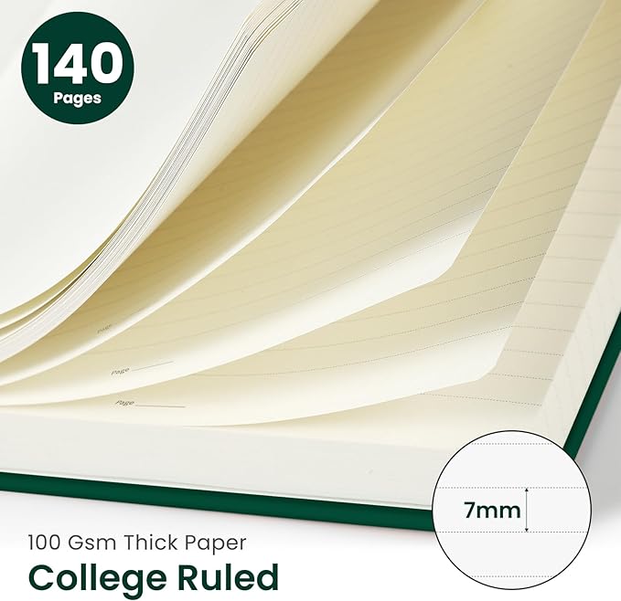 Taja Lined Spiral Journal Notebook for Women & Men, 140 Pages, College Ruled Hardcover Notebook for Work & Note Taking, Journals for Writing, A5(5.7" x 7.9") – Dark Green
