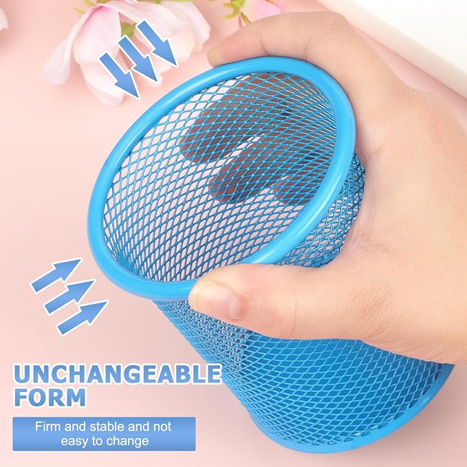 Tamaki Pen Holder Cup for Desk, Wire Mesh Pencil Cup Holder, Blue | Pen Cup for Desk Office Pen Organizer