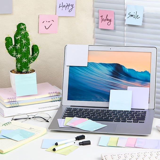 24 Pcs Reusable Dry Erase Sticky Notes 3"x 3" Whiteboard Labels Peel & Stick Dry Erase Colorful Labels and 2 Black Marker for Office Classroom Home Notes Lists Reminders Planning Teach(Bright Color)