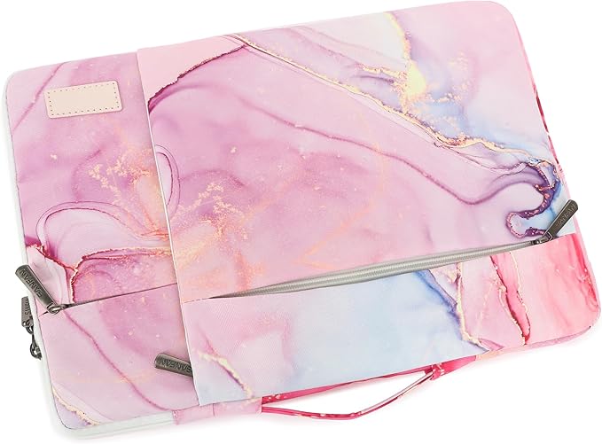 360° Protective 3 Pockets Laptop Sleeve Case Bag Computer Carrying Cover with Handle for MacBook Air 15 inch and 15.6 inch HP, Dell, Acer, Asus, Lenovo Notebook (Pink Marble)