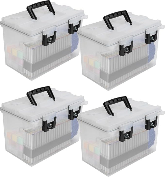 Sheffield 12767 XL Storage Bins With Lids, 4-Pack Stackable Storage Bins, Made in USA, Lockable and Water-Resistant Containers with Lids, Plastic Containers for Home, Classroom, and Dorm