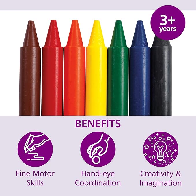 Colorations Chubby Crayons for Kids, Set of 200 - Rainbow - Classroom Supplies - 2.68" L by .56" Dia Each) - Toddlers, Bulk, Washable, Non-Toxic, Jumbo