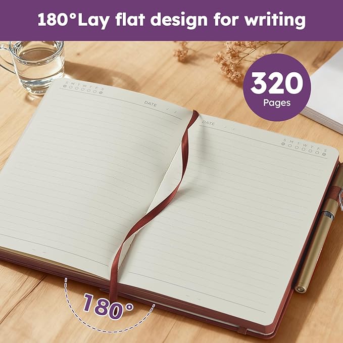 A5 Journaling Notebook, Hardcover Lined journal for Women Men writing, Note Taking, Personal Diary, 320 Pages 100GSM Thick Paper, Leather Cover Note book for School Office Supplies, 5.7'' X 8.4''