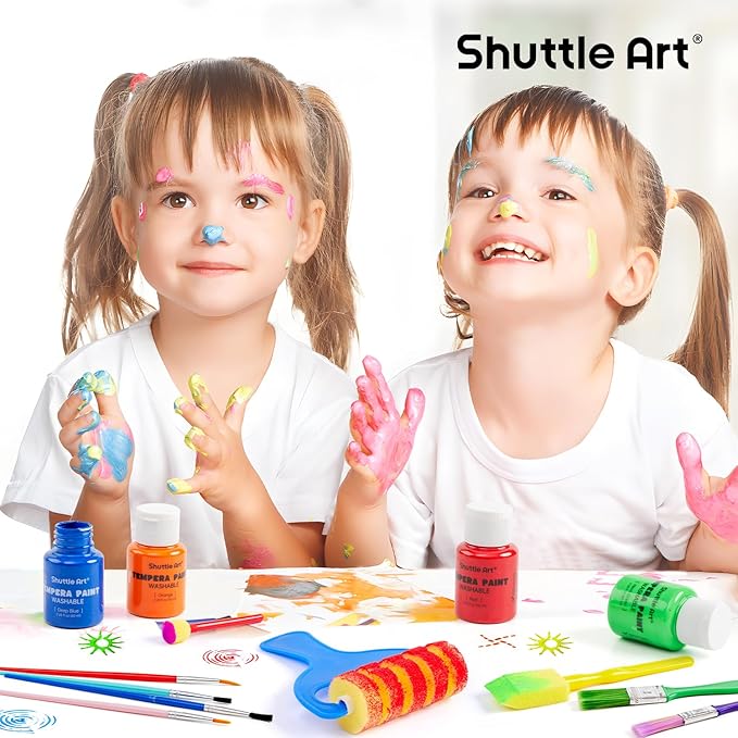 Shuttle Art Tempera Paint, 30 Colors (2 fl oz) Washable Paint for Kids with Glitter Metallic Neon Colors, Non-toxic Finger Painting for Toddlers