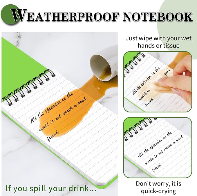 COIDEA Waterproof Notebook, 4 Pack 3" x 5" Top-Spiral Pocket Notepad