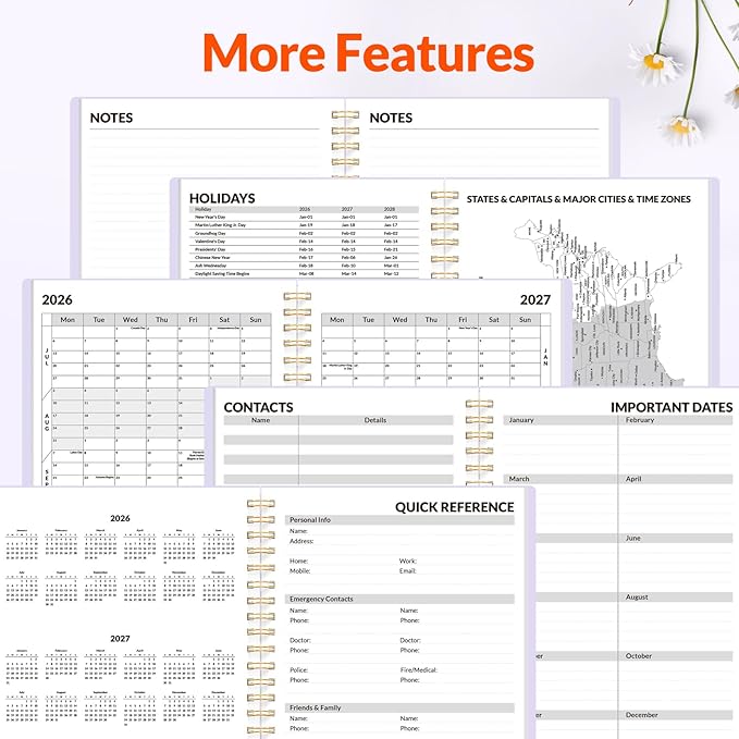 SUNEE Academic Planner 2026-2027 – Weekly & Monthly Planner, July 2026 to June 2027, 6.4"x8.3", Thick Paper, Tabs, Pockets, Bookmark, Spiral-Bound, Student Teacher Organizer, Purple