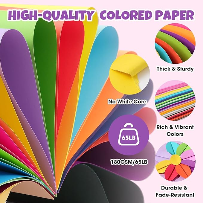300 Sheets 8.5" X 11" Colored Cardstock, 50 Assorted Colors Construction Paper Card Stock Printer Paper for Printing, Card Making, DIY Crafts, School Supplies,Party Decorations (180GSM/65LB)