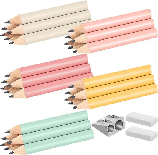 Marspark 30 Pcs Short Triangular Fat Pencils Bulk 3.5 Inch Wooden Triangular Jumbo Pencils with Sharpener and 2 Erasers for Preschoolers, Kindergarten, Toddlers, Beginners and School(Lively Colors)