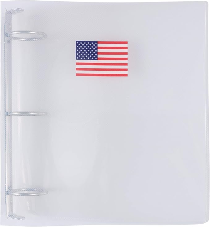 JAM PAPER Plastic 2 inch Binder - American Flag Clear 3 Ring Binder - Sold Individually