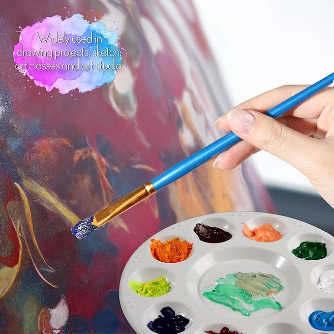 FANDAMEI Paint Brushes & Round Paint Palette Set, Paintbrushes, Synthetic Paint Brush, Brushes for Painting, Plastic Paint Tray Palettes, Paint Brushes for Acrylic Painting, Watercolor, Rock Painting