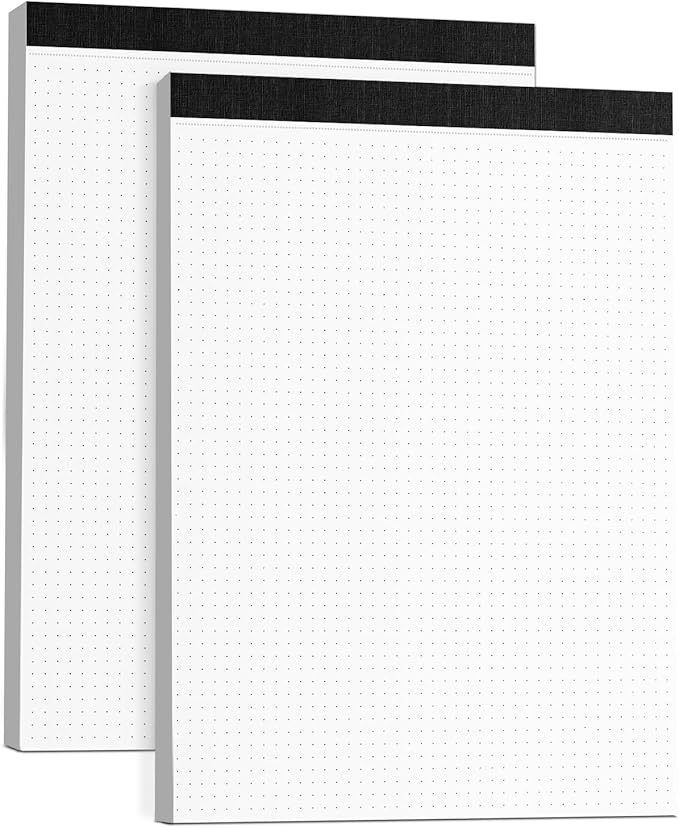 AILZFEI Dot Grid Desk Notepad 2 Pack 8.5 x 11 Dot Paper Pad, 30 Sheets per Pad, White, 5x5 (5 Dots per inch), Easy-Tear Perforations, 8.5"x11" Dot Grid Paper Note Pad