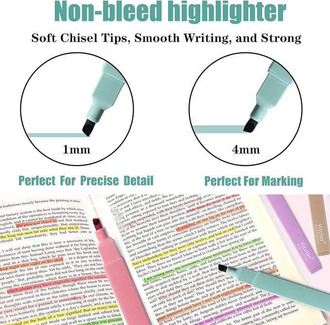 Piochoo Bible Highlighters,8 Colors pastel highlighters, Cute Pens with Chisel Tip for Journaling Office School Bible Study Supplies