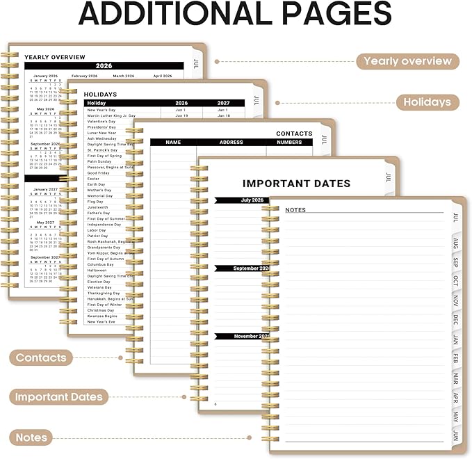 Planner 2026-2027, 8.5" x 11" Weekly and Monthly Academic Year Planner Calendar, July 2026 - June 2027, Hardcover Large School Planning Agenda With Tabs, Perfect for School & Office Supplies, A4, Oat Brown
