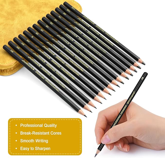 Heshengping Sketching and Drawing Pencils Set 26pcs, Art Supplies Drawing pencil Kit,Graphite Charcoal Professional Pencils Set, Adults Beginners Artist