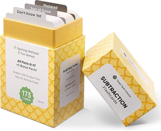Think Tank Scholar 173 Subtraction Flash Cards Set (Award Winning) All Facts 0-17 Answer on Back, for Kids in Kindergarten, 1ST, 2ND, 3RD, 4TH Grade Class or Homeschool - Learn Math Manipulatives