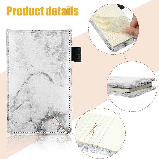 Outus 10 Pcs Mini Pocket Notepad Holder Set Included Small Leather Pocket Notebook Holder with 50 Lined Sheets, Metal Pen, 8 Pcs 3 x 5 Inch Memo Book Refills, 30 Lined Paper Per Note Pad(Marble Color)