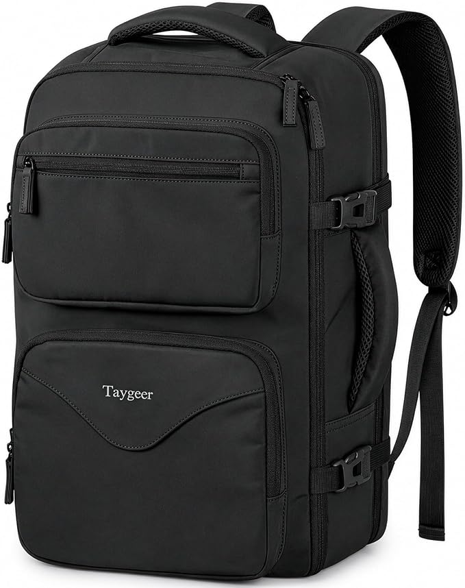 Taygeer Mochila De Viaje Para Hombre, TSA Travel Laptop Backpack for Men | Carry on Bag, Fits 15.6 Inch Laptop, Shoe Pouch, Water Bottle Pocket, Travel Gift for Men Business Work Black