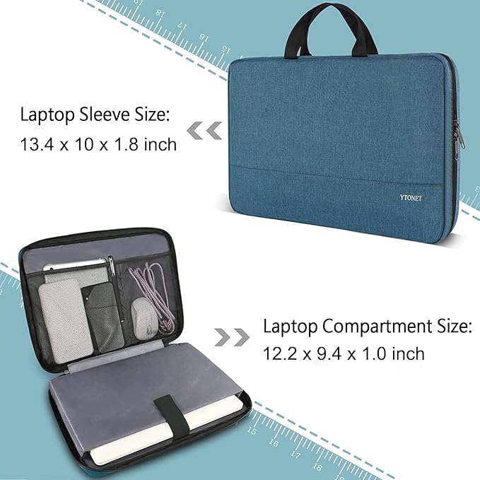 Ytonet 13 13.3 Inch Laptop Sleeve Case, Water Resistant TSA Laptop Bag Computer Carrying Case with Handle, Compatible with MacBook HP Dell Lenovo Acer Notebooks, Gifts for Women Men, Deep Teal