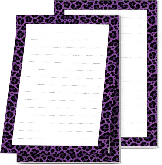 2 Pack Lined Sticky Notes 4x6 in, Cute Self-Stick Notepads with Lines, Large Memo Pads Strong Adhesive for Office, Home Purple Cute Leopard