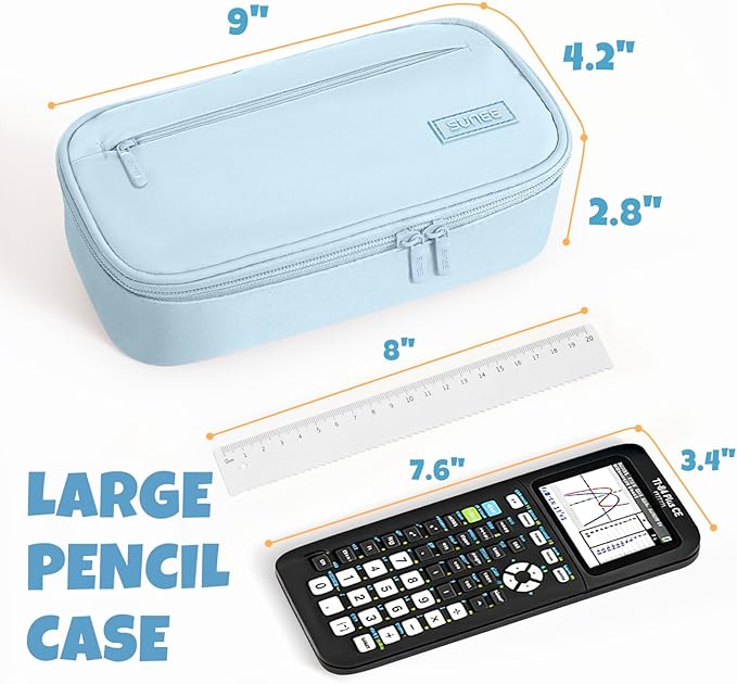 SUNEE Cute Pencil Case, Large Capacity Pencil Pouch, Big Storage Organizer for Stationery, Zipper Pen Bag,Back to School Supplies,Office Water-Repellent Nylon Pencil Bag for Teen Girls Boys,Light Blue