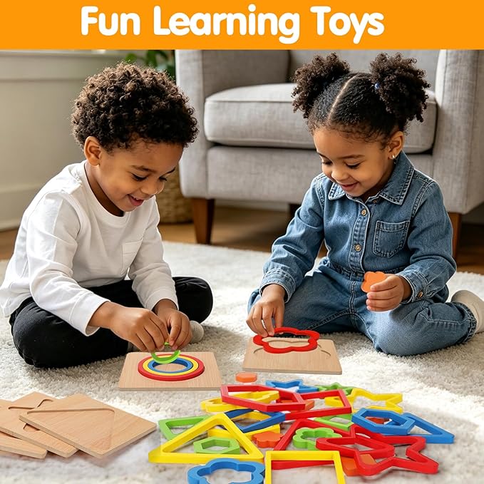 AugToy Toddler Puzzles Montessori Toy Wooden Shape Sorting Puzzle Sensory Toy Toddler Activities Preschool Learning Educational Autistic Developmental 1 2 3 Year Old Girl Boy 1-3 Dementia Game Gift