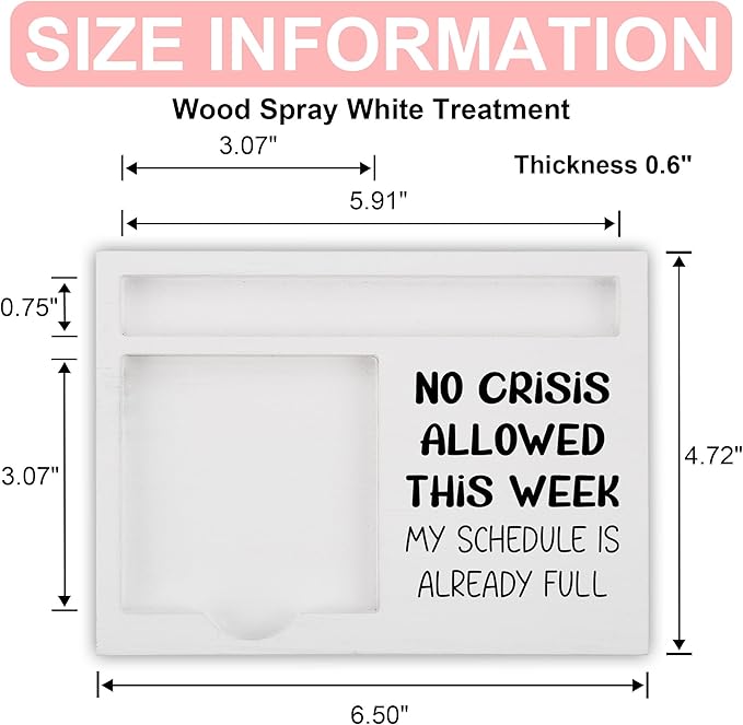 Funny Desk Note Holder for Office Women Men, No Crisis Allowed This Week, White Wood Sticky Note Tray Organizer, Humorous Coworker Gift, Work Desk Accessories for Professionals - FTB314