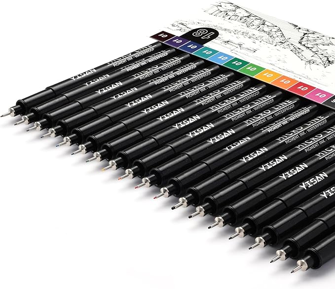 YISAN 18-Pack Colored Drawing Markers for Artists,Fineliner Pens,Micro-line Pens,11 Waterproof Archival Ink Colors Felt Tip & 7 Black,70344