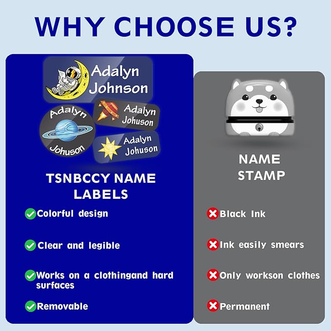 Custom Personalized Name Labels for Kids-(200-1000Labels) Waterproof Name Stickers Tags for School&Daycare,Clothing Tags,Washable&Durable Labels for Lunch Boxes, Bottles,Toys&GEA (Space)