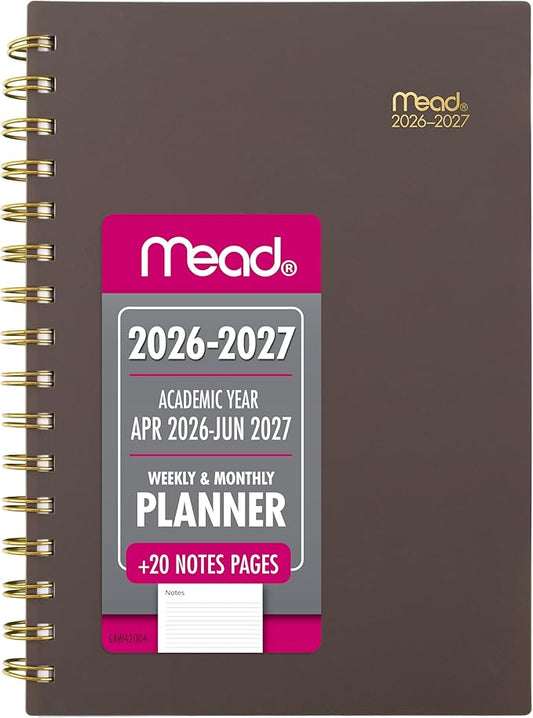 Mead Planner 2026-2027 Weekly & Monthly Academic 15-Month April-June, 5.5" x 8.5", Ground Coffee (CAW42004)