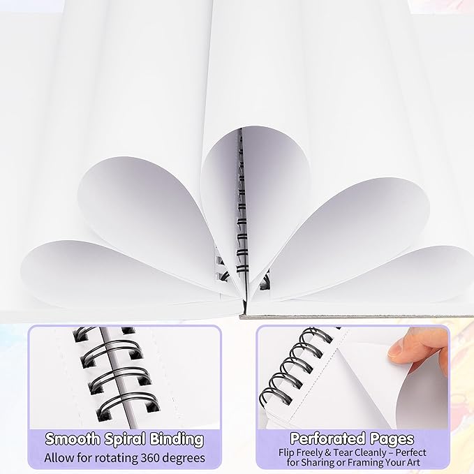 FIXSMITH 9"X12" Purple Sketch Book, 400 Sheets (68 lb/100gsm) Spiral Sketchbook, Acid Free Drawing Paper, Sketch Pad for Beginners,Artists & Professionals, Bright White
