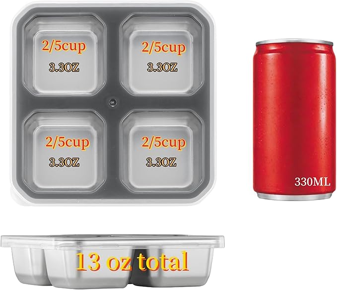 BEFOY 4-Pack Stainless Steel Snack Containers – 4 Compartment Leak-Proof Bento Box for Meal Prep, School, Picnic & Travel – Nestable & Reusable for Kids & Adults (grey, 2)