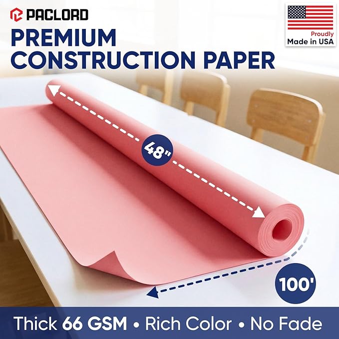 Pink Construction Paper Roll 48" x 100 ft – Made in USA – 48" Bulletin Board Paper for Classroom & School, Teachers & Kids