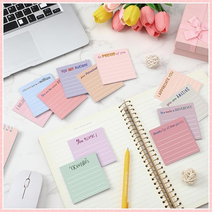 Yinder 24 Pcs Inspirational Sticky Notes Cute Motivational Sticky Notes Pad End of Year Employee Appreciation Gifts Bulk for Teacher Nurse Coworkers Office Supplies 3 x 3'' (Appreciation,Aesthetics)