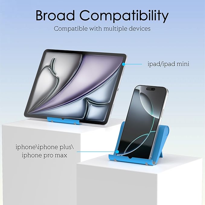 Cell Phone Stand for Desk, Foldable and Adjustable Multi-Angle Holder Dock, Universal Compatibility for Most Phone and Tablet, Portable and Sturdy Design for Office and Home (Blue)