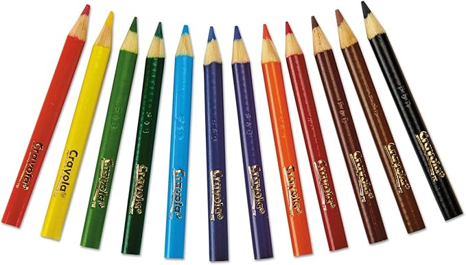 Crayola 684112 Short Barrel Colored Woodcase Pencils, 3.3 mm, 12 Assorted Colors/Set
