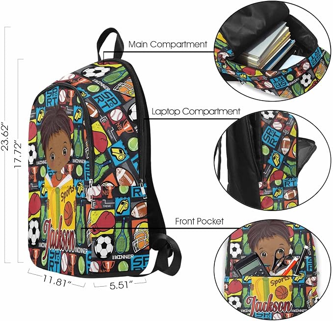M YESCUSTOM Custom School Backpack for Boys, Personalized Name Boys Bookbag Elementary Sport School Bags Travel Laptop Back Pack Casual Daypacks