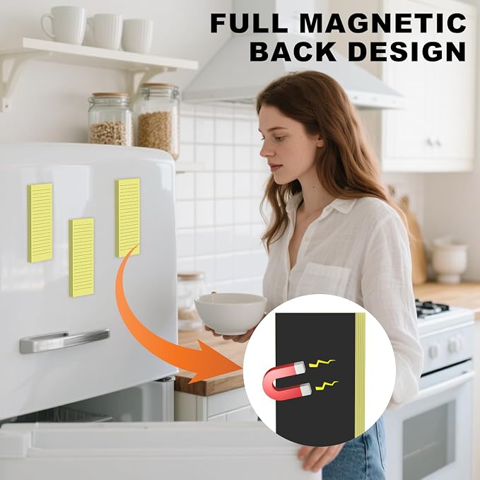 Magnetic Notepads Note Pads for Fridge with Full Magnet Back, 180 Sheets Yellow Lined Refrigerator Notepad, 30 Sheets Per Pad for Grocery List, Shopping List, Office, Home, To-Do Lists & Memos