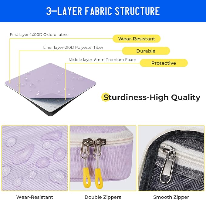 ECHSRT Large Capacity Pencil Case with Hidden Pocket, 1200D Oxford Fabric Zipper Pencil Pouch with Handle, Multi-Pocket Stationery Organizer for Office, College, Travel and Daily Carry, Light Purple