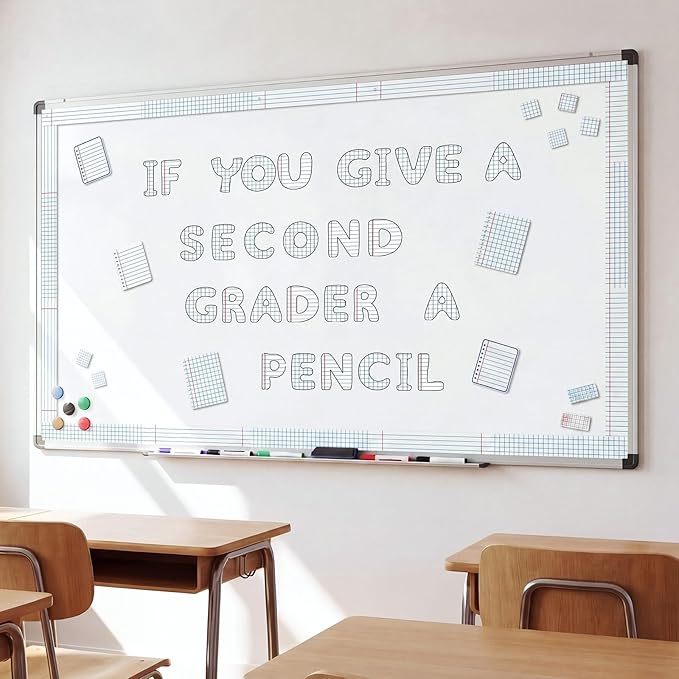 221 Pcs Lined Notebook Bulletin Board Letters, Round Alphabet Number Punctuation Symbol Combo Letter Cutouts, Composition Classroom Decor for Summer School Chalkboard Whiteboard Poster Wall