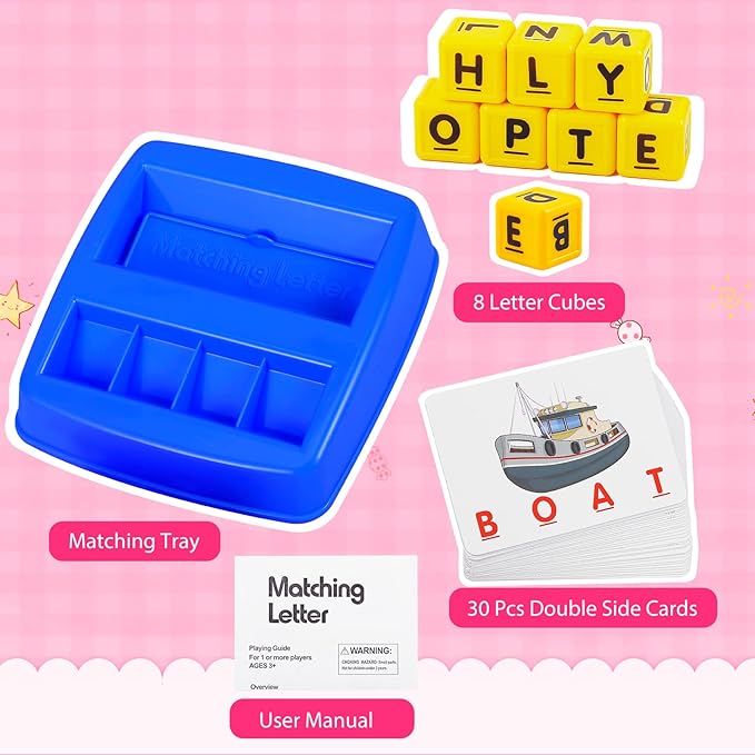 Matching Letter Game, Spelling Word and Increases Memory, Early Learning Educational Toy for Preschool & Kindergarten Kids Over 3-8 Years Old