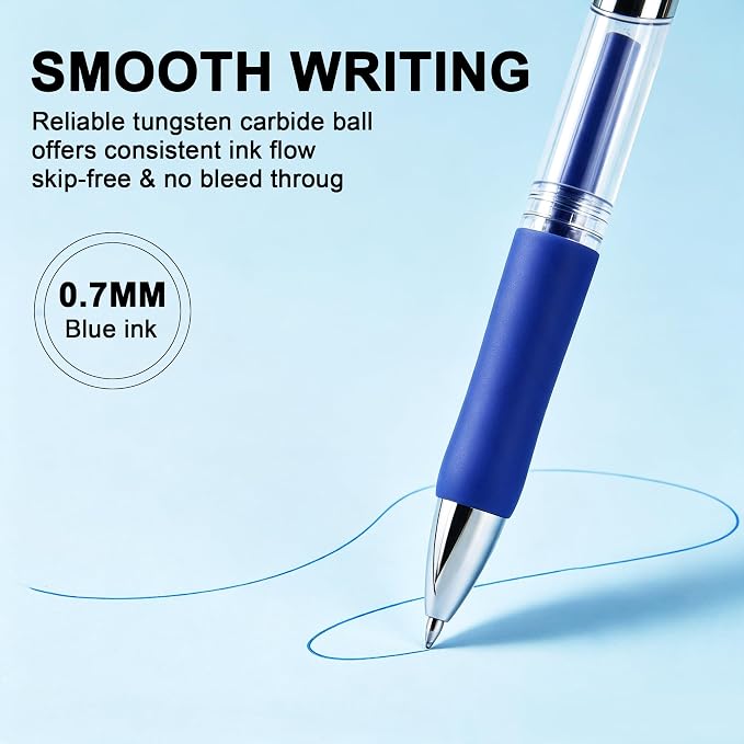 deli Gel Pens, 50 Pcs 0.7mm Retractable Pens Blue Ink | Medium Point Pen , Smooth Writing, Fast Dry, No Bleed for Journaling Note Taking, Home School Office Supplies