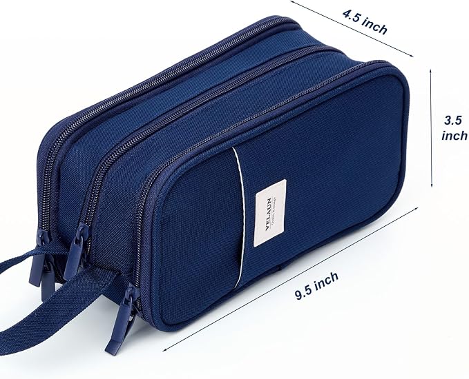 Pencil Case Pouch, Large Capacity Pencil Box Bag, Aesthetic Pen Organizer for School Supplies, Cute Preppy Stuff for Girls Boys Kids, Back to College Stationery, Navy Blue
