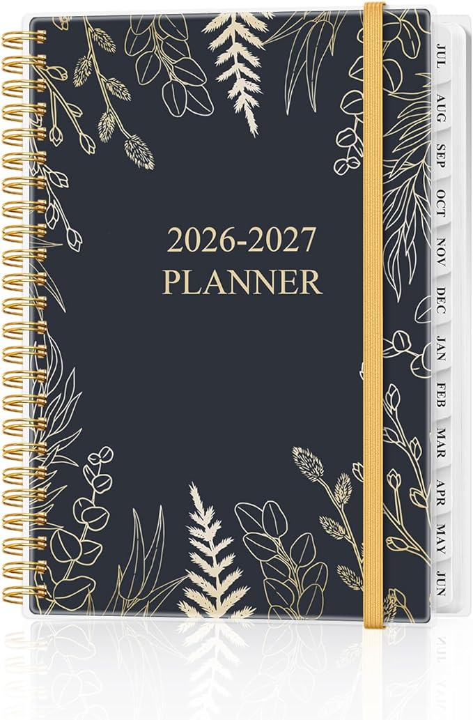Academic Planner 2026-2027 - Weekly & Monthly Planner from July 2026 to June 2027, Agenda 2026 2027 with Inner Pocket, Elastic Band, 6.4" x 8.5", White Gold Leaf