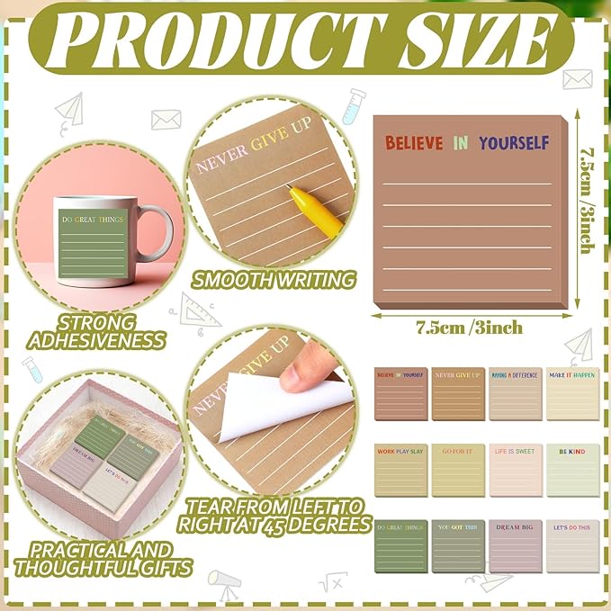 Yinder 24 Pcs Inspirational Sticky Notes Cute Motivational Sticky Notes Pad End of Year Employee Appreciation Gifts Bulk for Teacher Nurse Coworkers Office Supplies 3 x 3'' (Motivational,Boho)