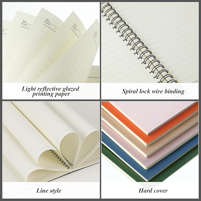 Leelosp 12 Pcs Small Spiral Notebook Lined Spiral Journal College Ruled Notebook Wire Bound Kraft Cover, 120 Pages for Work (Light Colored,5.5 x 8.3 Inch)