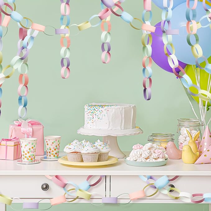 Lincia 600 Sheet Paper Chain Garland Strips 1x8 Inch with Double Sided Tape, DIY Construction Paper Chains for Birthday Wedding Holiday Party Decorations, Crafts Supplies (Macaron)